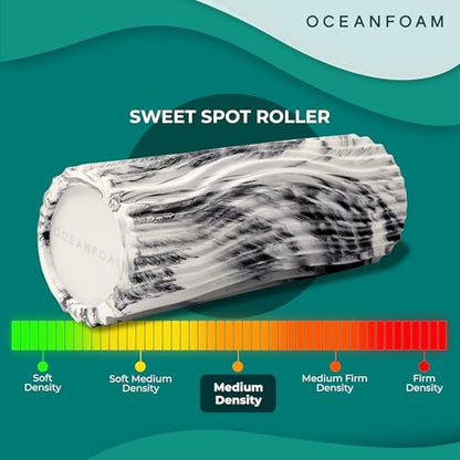 Sweet Spot Medium Exercise Foam Roller 14"x5.5" – Medium Density Travel Foam Roller for Physical Therapy, Deep Tissue Massage, Yoga, Pilates, Classic Exclusive Wave Texture (Black Marbled)