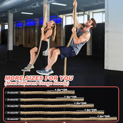 Climbing Rope Gym Workout - 1.5inch Diameter with 10FT 15FT 20FT 30FT 40FT Gym Climb Rope Heavy Duty Workout Exercise Ropes for Adults Indoor Outdoor Strength Training - style: 1.5inch-40ft