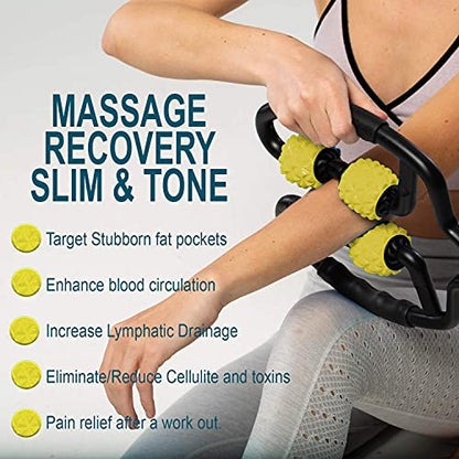 Muscle Roller for Muscles Deep Tissue/w Drawstring Gym Bag | Cellulite Remover Myofascial Massage Tool - Tennis Elbow Massager, Calf, Leg n Forearm Roller I High Density Foam Roller - color: Yellow