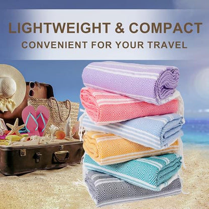 Genovega 6 Packs Oversized Turkish Beach Towel Thin Quick Dry Sand Free Pool Swim Towels Large XL Adult Clearance Blanket Travel Vacation Accessories Essentials Rhombus - color: 6 Multi Rhombus