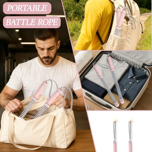 Ropeless Battle Ropes for Exercise Workout Rope, Portable Workout for Home Gym, Exercise Battle Ropes for HIIT Workouts, Low-Impact Cardio Training (Pink with Ring) - style: Pink with ring