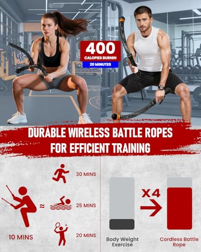 Adjustable Weight Ropeless Cordless Battle Ropes Home Gym Portable Strength Training Combat Work Out Battle Ropes Sticks Resistance Springs Weighted Exercise Fitness Rope Trainer Storage Bag (Black)