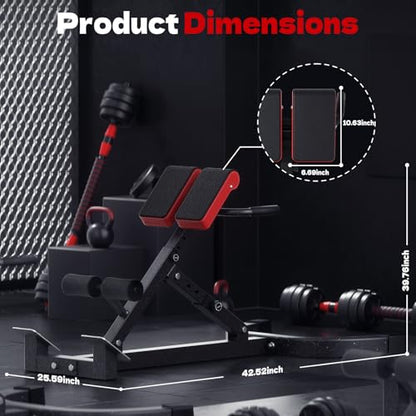 Roman Chair, Adjustable Hyper Back Extension Machine - 500LBS Multi-Function Back Extension Bench Machine for Glute, Hamstring and Lower Back Workout Equipment for Home Gym Fitness - color: Black