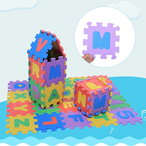 Foam Mat Floor Tiles, Kids Puzzle Exercise Play Mat Children Foam Padding Cushioned Rug Flooring Gym Colorful Mats Interlocking Letters Numbers Toy Toddler Infant Baby Girls Boys Yoga Playrooms 36pcs