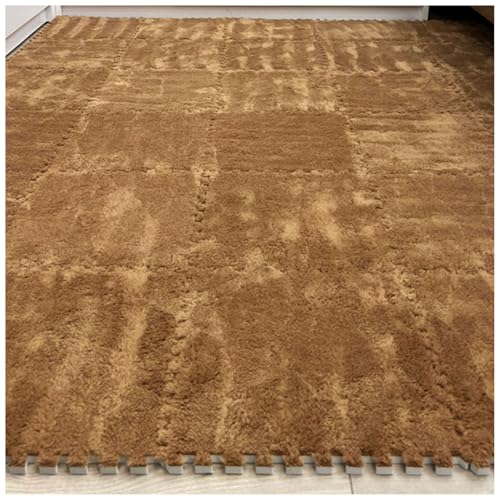 14 Pcs Carpet Puzzle Mats for Floor,Plush Carpet Tiles Interlocking Floor Mats,Fluffy Thick Foam Floor Tiles Puzzle Rug for Playroom,Classroom,Gym,Basement,Coffee - color: Coffee