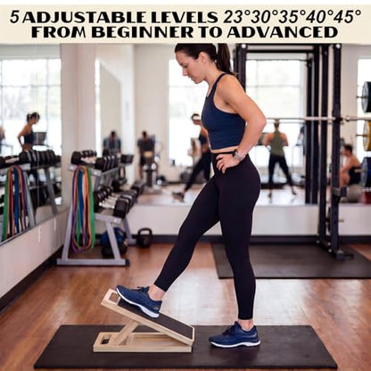 2 Pcs Slant Board for Calf Stretching Adjustable Portable Wooden Incline Board 300 Lbs Capacity Non Slip Calf Stretch Wedge for Leg Knees Heel Ankle Home Gym Yoga