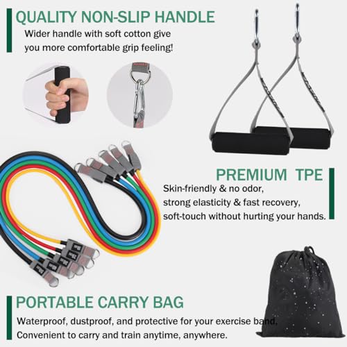 Resistance Bands with Handles, Single Resistance Bands, Exercise Bands with Handles, for Resistance Training, Physical Therapy, Home Workouts, Fitness, Pilates - color: 5 in 1 band -150lbs