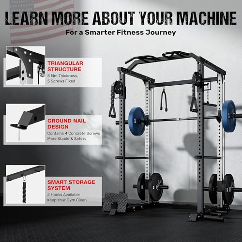 DP01 Power Cage, 2000LBS Squat Rack with Cable Crossover and Dual Independent Pulley System, Full Cage for Full Body Training, Power Rack with More Training Attachments for Home Gym