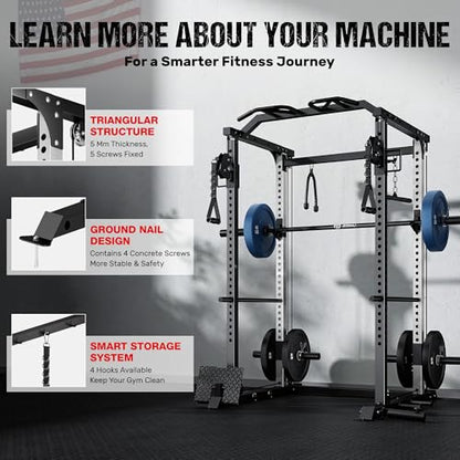 DP01 Power Cage, 2000LBS Squat Rack with Cable Crossover and Dual Independent Pulley System, Full Cage for Full Body Training, Power Rack with More Training Attachments for Home Gym