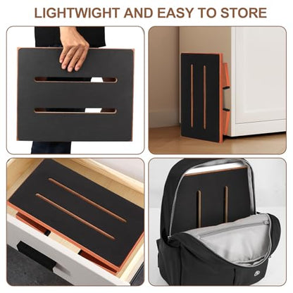 Step Stool Foldable, Wooden Step Stool with Non-Slip Rubber Stepping Platform, Folding Step Stools for Adults Seniors in Bedroom, Kitchen Bathroom, RV, Bed Steps for High Beds, No Assemble (Brown)