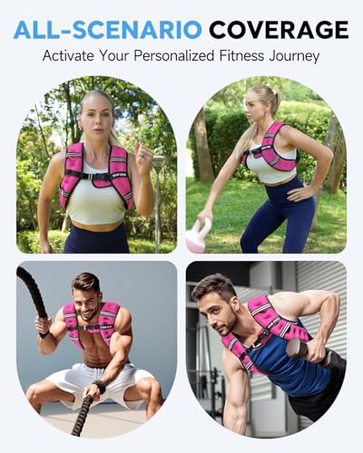 Weighted Vest for Men Women, 6/8/12/16/20/25lbs with Detachable Phone Pouch - color: Pink, size: 20LB