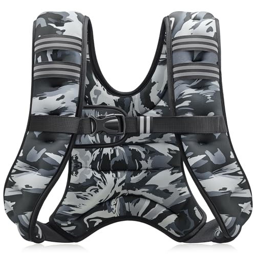 ZELUS Weighted Vest, 6lb/8lb/12lb/16lb/20lb/25lb/30lb Weight Vest with Reflective Stripe for Workout, Strength Training, Running, Fitness, Muscle Building, Weight Loss, Weightlifting - color: Gray Camo, size: 12lb