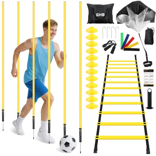 GHB Speed Agility Training Equipment, 6 Agility Poles Plus 6 Rubber Base