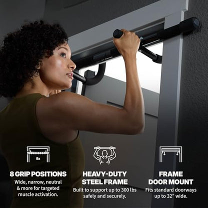 SPRI Pull Up Bar - 8-Grip and 12-Grip Door Frame Mounting Pull-Up Bar for Versatile Workouts - Rugged Steel Frame with Foam Handles - Supports 300 Pounds - Fits Door Frames Up to 32 in. Wide – Black