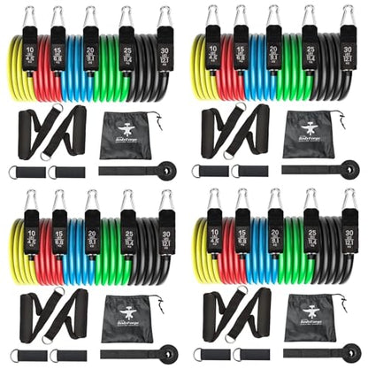 BodyForge Resistance Bands, Exercise Bands, Resistance Bands for Working Out, Work Out Bands with Handles for Men and Women Fitness, Strength Training Home Gym Equipment - size: 4 Pack