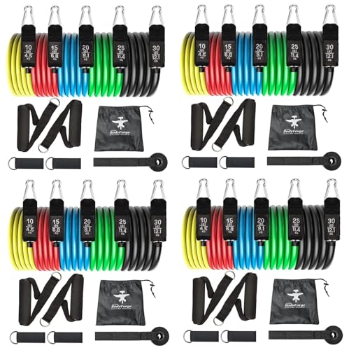 BodyForge Resistance Bands, Exercise Bands, Resistance Bands for Working Out, Work Out Bands with Handles for Men and Women Fitness, Strength Training Home Gym Equipment - size: 4 Pack