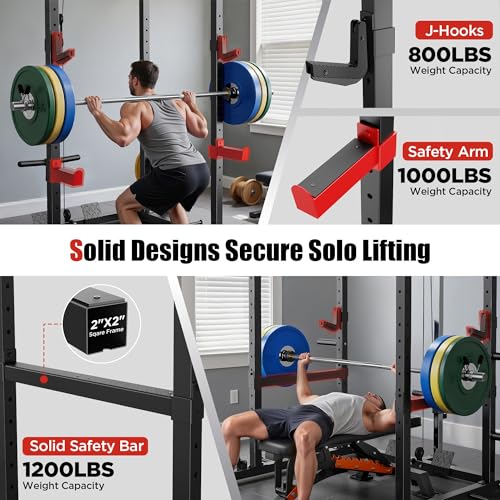 SPORTSROYALS Power Rack, Multi-Functional Power Cage, Squat Rack with Pulley System & LAT Pull Down, Workout Cage with J Hooks for Home Gym