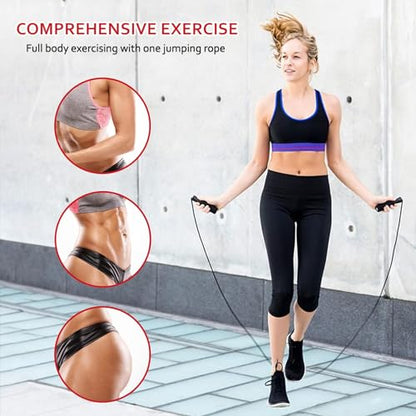 Jump Rope for Fitness, Adjustable Speed Jump Rope with Ball Bearings, Tangle-Free Skipping Rope for Women Men Kids, Durable Steel Cable with Soft Foam Handles for Cardio Workout, Weight Loss & Home Gym Exercise