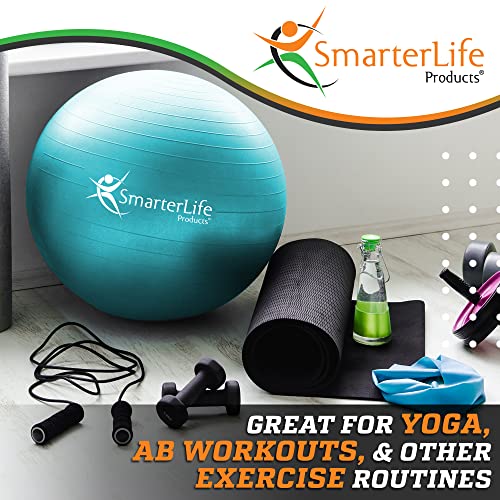 SmarterLife Exercise Ball, Yoga Ball for Gym, Balance, Stability, Pregnancy - color: Turquoise, size: 45 cm