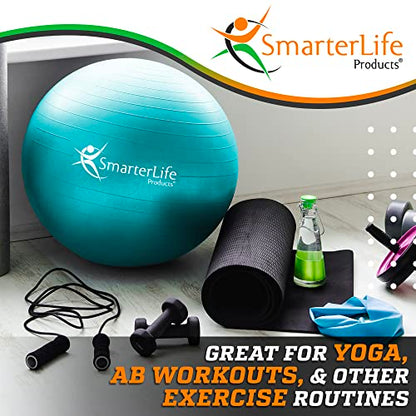 SmarterLife Exercise Ball, Yoga Ball for Gym, Balance, Stability, Pregnancy - color: Turquoise, size: 45 cm