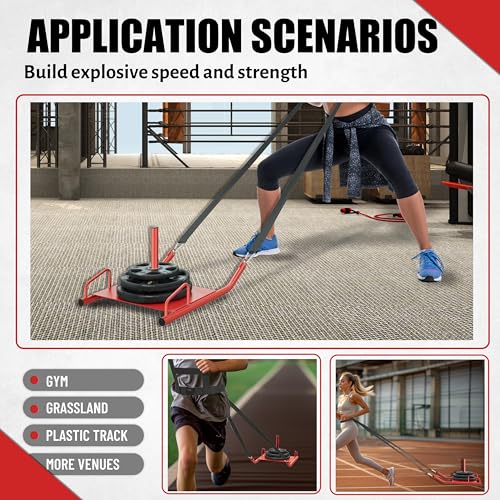 ECOTRIC Power Speed Sled & Harness Weighted Drag Sport Running Football Train Fit for 1-2 Inch Plates