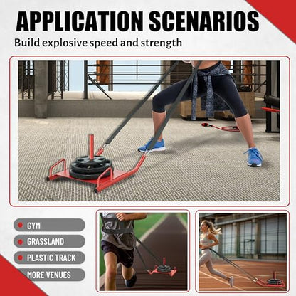 ECOTRIC Power Speed Sled & Harness Weighted Drag Sport Running Football Train Fit for 1-2 Inch Plates