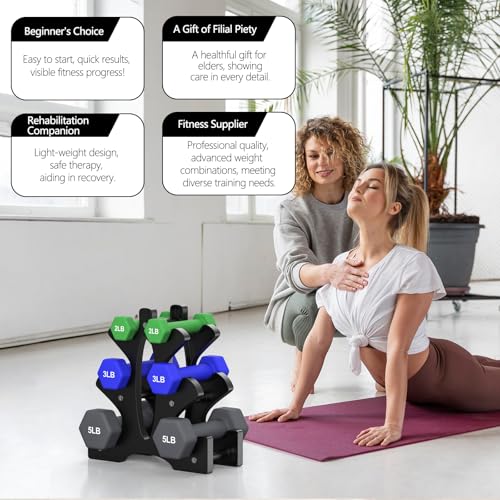 Portzon Weights Dumbbells Set with Various Color and Weights and Compatible, 20 LB, Anti-Slip, Anti-roll, Hex Shape