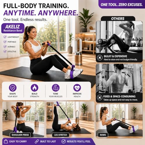 Pedal Resistance Band with Handles – Foot Pedal Resistance Band for Sit Up, Full Body Home Workout, Stretching, Core, Arms and Legs – 55LB Exercise Band for Women and Men