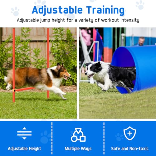 Dog Agility Equipment, Dog Obstacle Courses Backyard - Pet Outdoor Games w/Adjustable High Jump, Agility Weave Poles, Tunnel, Jumping Ring, Pause Box, 2 Balls,Whistle and Carrying Bag - size: 5 PCS Basic with tunnel