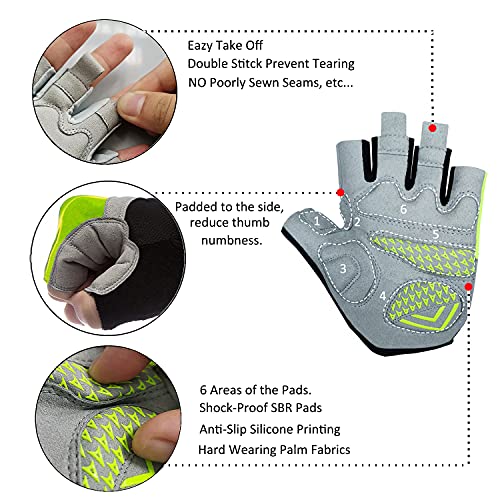 Men & Women Cycling Gloves - 5mm Padded Half Finger Breathable Mountain & Road Biking Gloves - color: Fluorescent Green, size: Small