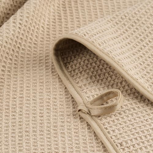 POLYTE 380 GSM Poly Blend Microfiber Quick Dry Waffle Bath Towel, 30x60 in - color: Beige