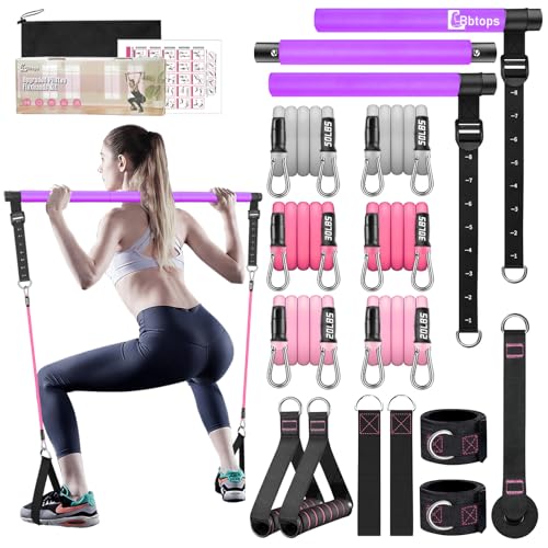 Pilates Bar Kit with Resistance Bands,Pilates Bar with Stackable Bands Workout Equipment for Legs,Hip,Waist and Arm,Exercise Fitness Equipment for Women & Men Home Gym Yoga Pilates - color: Hot Purple