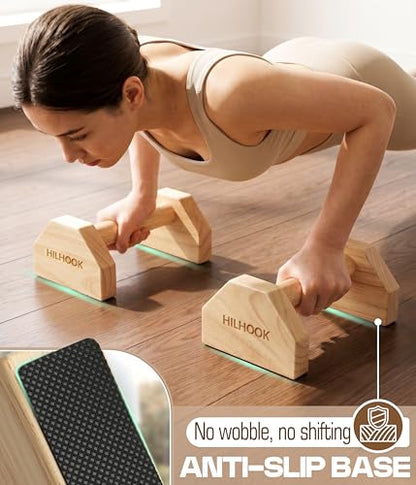 Parallettes Push Up Bar, Oak Calisthenics Equipment for Handstand Training, Wooden Push-Up Stand Handles with Non-Slip Base for Core & Upper Body Strength Training, 550 lbs Capacity