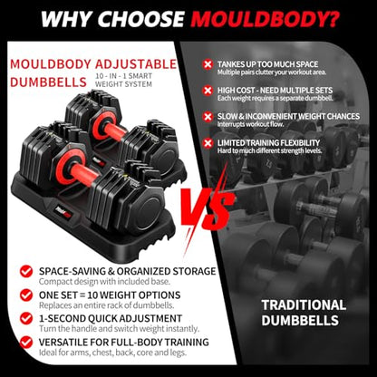 Adjustable Dumbbell Set Pair 25 lb or 50 lb, Adjustable Dumbbells 10-in-1 Free Weight Set, 1-Second Dial Weight Adjustment,Space-Saving Design with Storage Base, Home Gym Strength Training Equipment