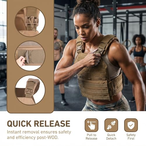Tactical Weighted Vest for Men & Women Adjustable Strength and Endurance Workout Vest with MOLLE Panel Padded Shoulder Straps Breathable Mesh Quick Release Buckles for Running Rucking Training Fitness - color: Coyote