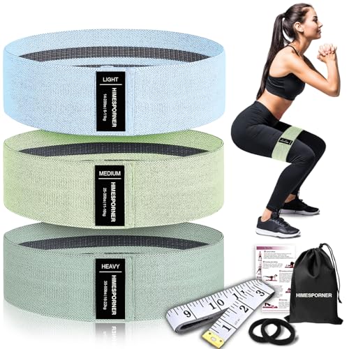Wide Fabric Resistance Bands for Working Out, 3 Level Non-Slip Exercise Booty Bands for Women & Men Leg and Glutes with Hair Ties and Tape Measure - for Home Gym Workout, Yoga, Pilates