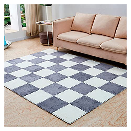 12 Pieces Thickened Plush Foam Interlocking Floor Mat,Fluffy Square Foam Tiles with 12 Edgings,Soft Anti-Slip Puzzle Area Rug Playmat for Bedroom,12X12inch,12 Tiles/11.6 Sq.Ft,Grey+White - color: Grey+white