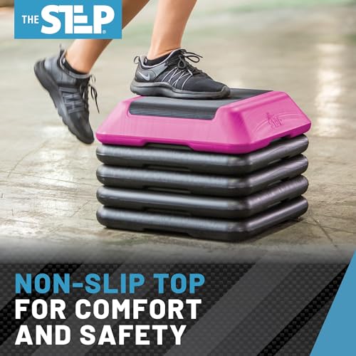 Adjustable High Step Aerobic Platform with 4 Risers, Home Gym Workout Equipment, Fitness Exercise Equipment Made in the USA - color: Pink