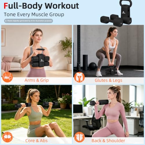 Abahub 2 in 1 Kettlebell & Dumbbell Set, Adjustable Dumbbell for Home Gym - color: Black