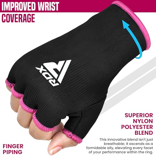 RDX Boxing Hand Wraps Inner Gloves Men Women, Half Finger Elasticated Bandages, Under Mitts Fist Protection, Muay Thai, Kickboxing, MMA, Martial Arts Speed Bag Punching Training - color: Pink White, size: Medium