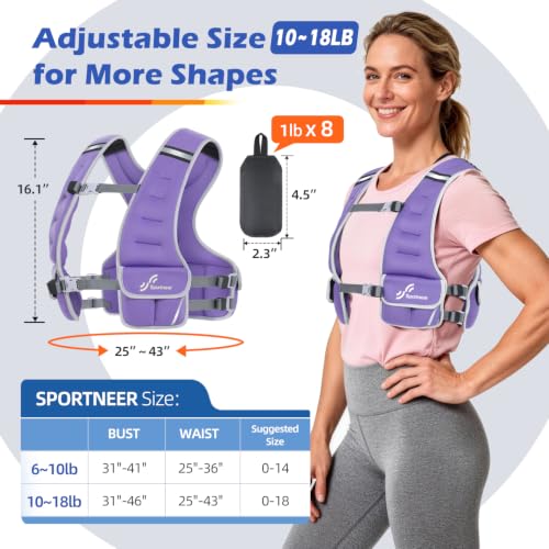 Sportneer Adjustable Weighted Vest Woman: 6-10lb/10-18lb Weighted Vests - color: Purple, size: 10-18 lbs