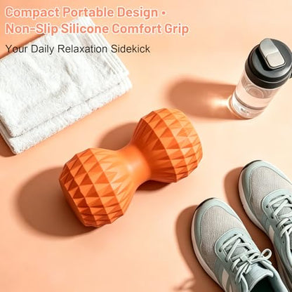 Vibrating Peanut Massage Ball, 3 Gear Heating, 5 Modes Deep Tissue Massager, Rechargeable Myofascial Release Roller for Muscle Pain Relief, Fitness, Yoga(Orange) - color: Orange