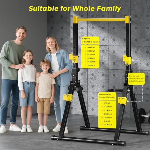 SogesHome Foldable Power Tower Dip Stand Pull Up Bar for Home Gym Exercise - color: Black Yellow