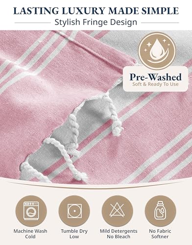 LANE LINEN Turkish Beach Towel 4 Pcs, Beach Towels, for Adults - Candy Pink - color: 11: Candy Pink, size: Pack of 4