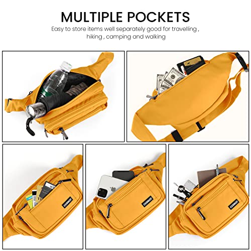 CXWMZY Fanny Packs For Women & Men Waist Pack Hip Bum Bag with Multi-Pockets Large Capacity Waterproof Casual Bum Bag for Disney Traveling Casual Cycling Running Hiking (Yellow) - color: Yellow