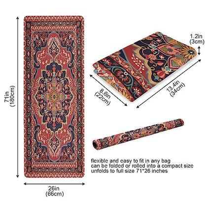 Kigai Travel Yoga Mat 71" x 24" Non Slip Natural Rubber Foldable Exercise Mat Ultra Thin 1.5mm Lightweight for Fitness, Pilates & Home Workout, Persian Design