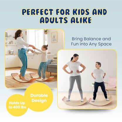 New Bounce Balance Board - Premium Wooden Wobble Board for Exercise & Balance Training - Supports Up to 480 Lbs. - Versatile Rocking Balance Boards for All Ages