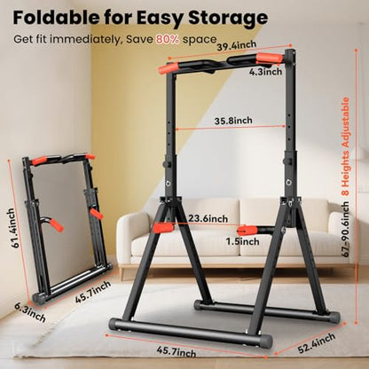 Power Tower Pull Up Dip Station Foldable, Pull Up Bar Station Adjustable, Multi-Function Home Gym, Strength Training Fitness Equipment, Triangular Design, for Home Outdoor - color: Black-Multifunction Bar