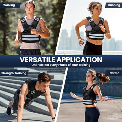 Adjustable Weighted Vest, 11-18lb Weight Vest for Women and Men with 6 Iron Sand Bags, Reflective Stripes and Phone Pocket for Running, Walking