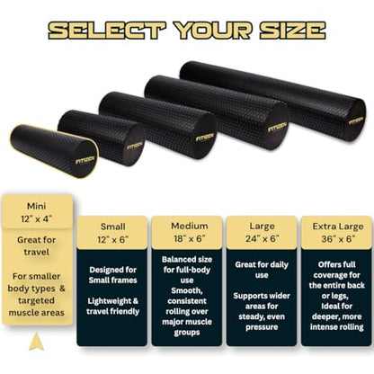 Foam Roller for Muscle Massage, Stiff Back Pain Relief, Physical Therapy, Deep Tissue, Exercise Equipment for Home Gym, Stress, Yoga, Pilates for the Fit Citizen (Black, Mini 12 x 4 Inches)